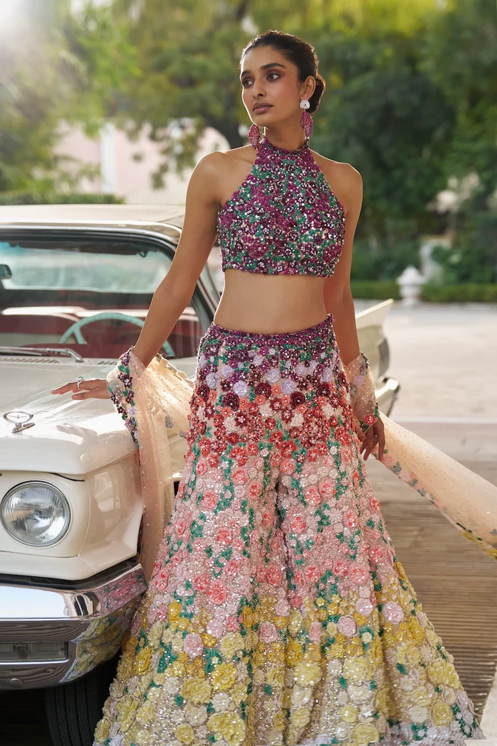Mritsa Gota Patti Silk Lehenga Set - Red