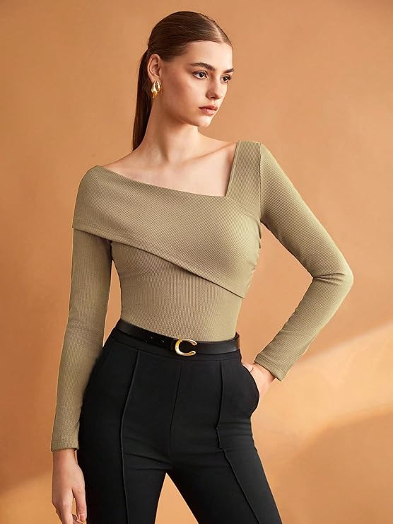 KOTTY Women's Solid Armagnac Beige Stretchable Stylish Top