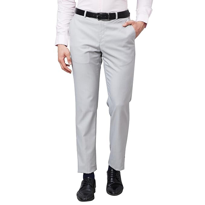 Park Avenue Men's Smart Fit Mid Rise Polyester Blend Checks Pattern Flat Front Formal Trouser